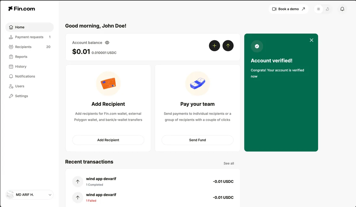 Screenshot of Business Dashboard